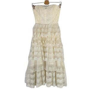 Vintage TD4 by Eletra Strapless Lace Midi Tea Lolita Dress Ivory Size XXS/XS